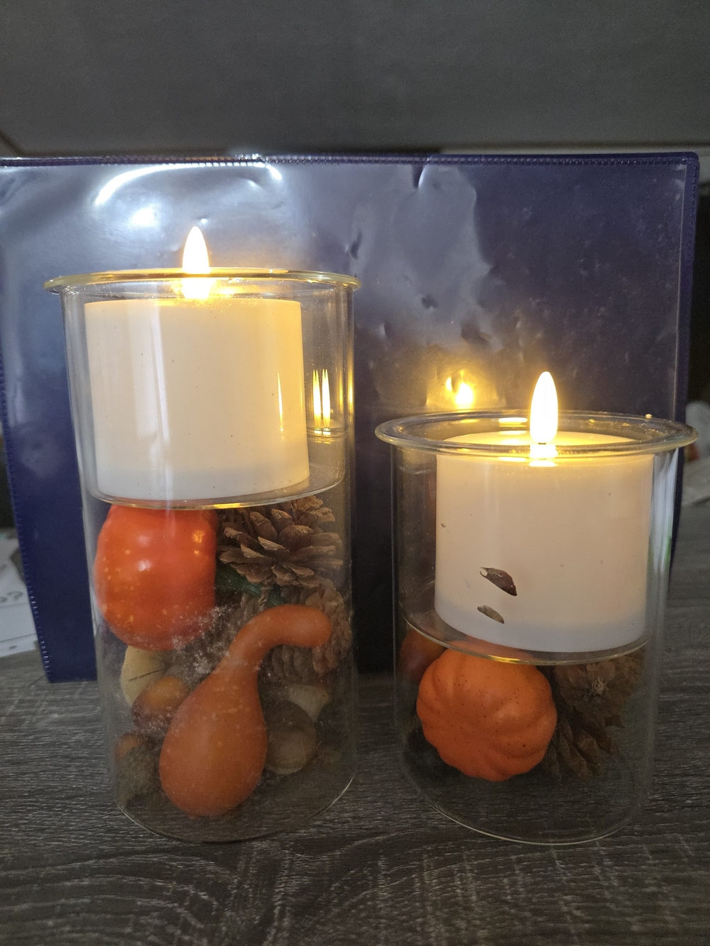 Autumn Harvest Glass Candle Centerpiece - Orange